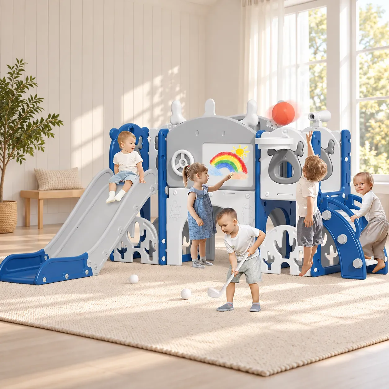 13 in 1 Toddler Slide Set, Kids Slide for baby Age 1-4, New Upgrade with Golf Set, Basketball Hoop, Drawing