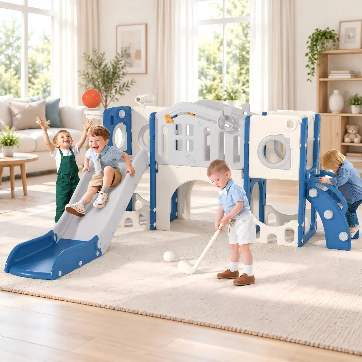11- in-1 Kids Toddler Slide Set, Toddler Climber Slide for Age 1-3 , Indoor Outdoor Slide with Basketball