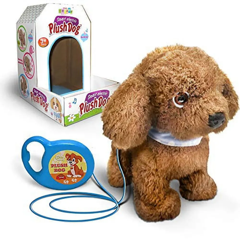 Kids Walking and Barking Puppy Dog Toy Pet with Remote Control Leash (Brown) (2-Pack)